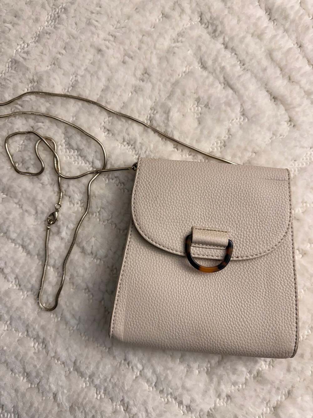 Banana Republic Taupe Pebbled Mini Crossbody Bag Chain Strap (238_Q)